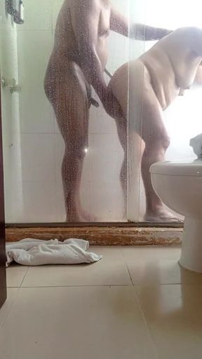Anal sex in the shower ended in the mouth of a milf pawg   Clip 2