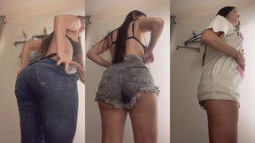 provando calca jeans no na loja e me exibindo mostrando cu e buceta !