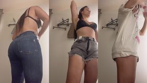 provando calca jeans no na loja e me exibindo mostrando cu e buceta !
