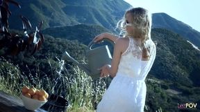 Babes enjoy outdoor lesbo sex with pussy grinding and