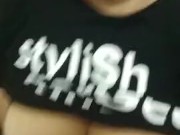 Big naked boobs in public toilet. Love doing public show