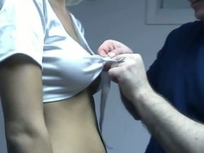 Busty and slutty blonde chick rides a mature dude on top
