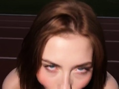 Redhead blows cock on stadium track and brunette rides dick