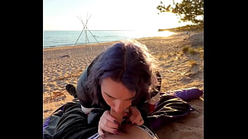 Public blowjob on the public beach sex in a tent - Darcy Dark