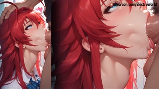 Rias Gremory squeezes cock with her big tits