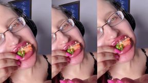 Asmr Paprika Pepper Eating - Asmr, Eye Glasses, Gianess, Lipstick, Big Lips, Mouth, Food, Face Fetish, Long Nails