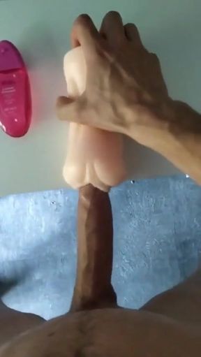 Perverted Pig Uses This Toy to Insert His Big Hard Wet Cock, and Cums Inside Obviously Bareback