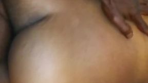 His ebony booty bends over &mdash;  jiggling soft and big as he rides the gorilla p