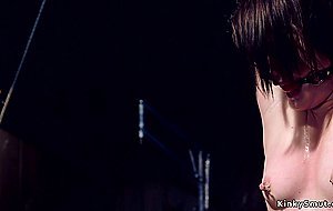 Babe in sitting device machine banged