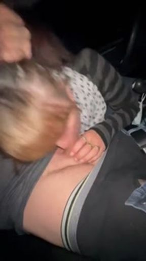 Mature slut gets her mouth fucked hard in her car by a hitchhiker