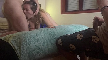 THICK WIFE makes EYE CONTACT with HER CUCKOLD HUBBY while GETS FUCKED