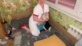 Dirty nurse sucks and wanks patient