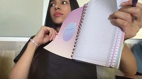 Skinny latina girl indulges in a solo masturbation session and pleases her pussy with a short stick until its dripping wet