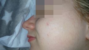 I cum on her face and pussy and the sperm flows down her cheek