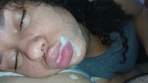 Creampie for a thirsty slut: she sucks him off, and the cuck unloads all his hot lust.