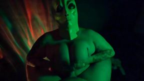 Curvy Alien Woman Sucks and Swallows Human Sperm