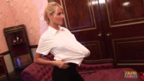 Two butlers start an anal threesome with their blonde milf boss in which they DP and creampie her