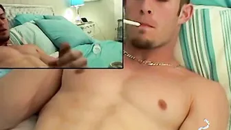 Mike Roberts smokes and strokes his hard cock in solo fetish scene