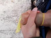Used condom jerk off - Jerking so fast that I make foam of cum inside