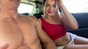 Cool girl sucks my big dick in the back seat for a good content