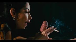 Clea Gaultier Smoking Cigarette - Horny French Brunette with HUGE Fake Sexy Tits Blowing Smoke