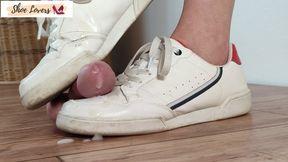 White sneakers shoejob, cock crush, 4K