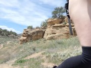 Femboy takes walk naked during roadtrip