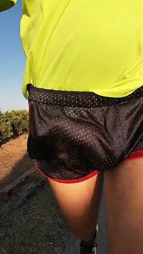 Tight Shiny Sport Shorts Bulging Routine (freeballing Outdoors)