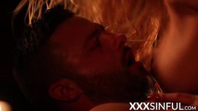 Hot temptress enjoys intimate doggystyle with slick lips and passionate kisses