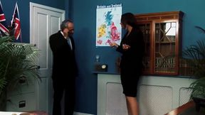 Big Boobed Brits Suck and Fuck Old Guys in Office Threesome