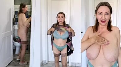 Her big natural tits bouncing while I peeped and joi the milf hard