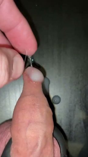 jerk off my small foreskin cock with a cockring and cum 2 times   Clip 1