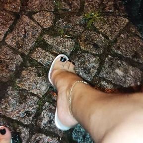 JoanaLoveTs masturbating outdoors in a rainy night