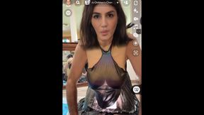 Drak-haired tranny wears transparent handkerchief top