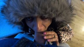 facefucked, covered in cum & burning my glossy puffer jacket