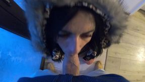 facefucked, covered in cum & burning my glossy puffer jacket