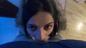 facefucked, covered in cum & burning my glossy puffer jacket