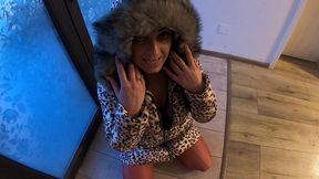 facefucked, covered in cum & burning my glossy puffer jacket