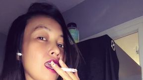 Filipina Smoking Seductress in Blue Cherry Top — Slow, Sensual Drags & Exhales