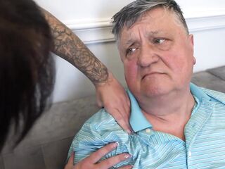 Pretty nymphet helps old man relax and gets her twat licked in reward