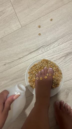 Feet in cereal bowl