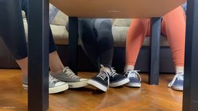 TWO GIRLS PLAYING SECRET FOOTSIE UNDER THE TABLE HIDING FROM JEALOUS GIRLFRIEND - MOV Mobile Version