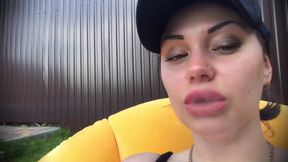 Hookah smoking outdoor &amp; big lips tease