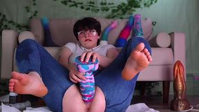 Filling it all up in fake cum, the short-haired dyke is getting it all