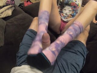 Sexy sockjob in purple stance socks