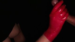 Red Pvc Gloves GloryHole Hand Job