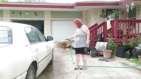 Sexy Mature bbw redhead  Nurse Vicki washes her car!