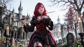 Redhead Gothic Muse: A Forbidden Encounter in the Dark Cemetery.