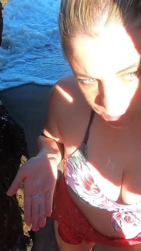 Blonde tour guide blows tourist on the beach then fuck back at her place - 2 scenes in 1