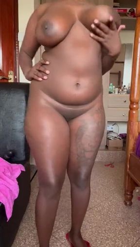 Curvy Ebony (big Boobs,big Ass)hot Striptease While Fully Naked Infront of Stepdaddy!